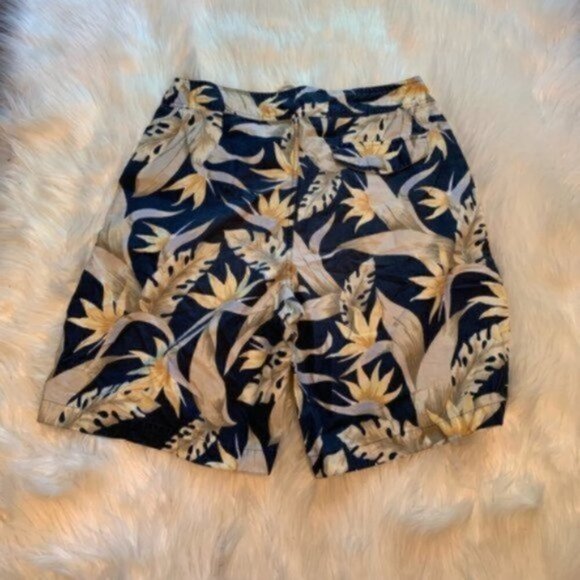 Nautica Swim Trunks Navy Blue Yellow Floral - Picture 6 of 7